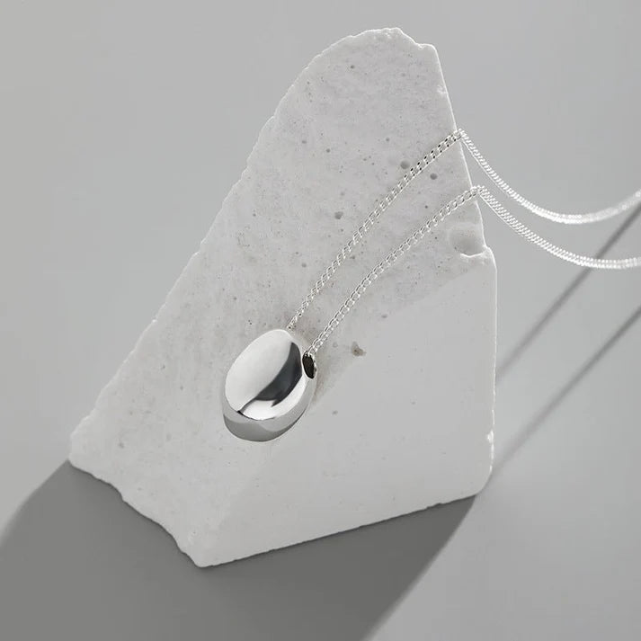 Geometric Ellipse Glossy Three-dimensional Egg-Shaped S925 Sterling Silver Pendant For Women